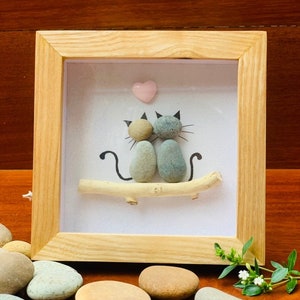 Pebble Art Cats, Gift For Cat Lover, Mother's day gift, Mom Cat Frame, Cat Picture Frame, Daddy Cats Gift, Personalised Cat Pebble Frame