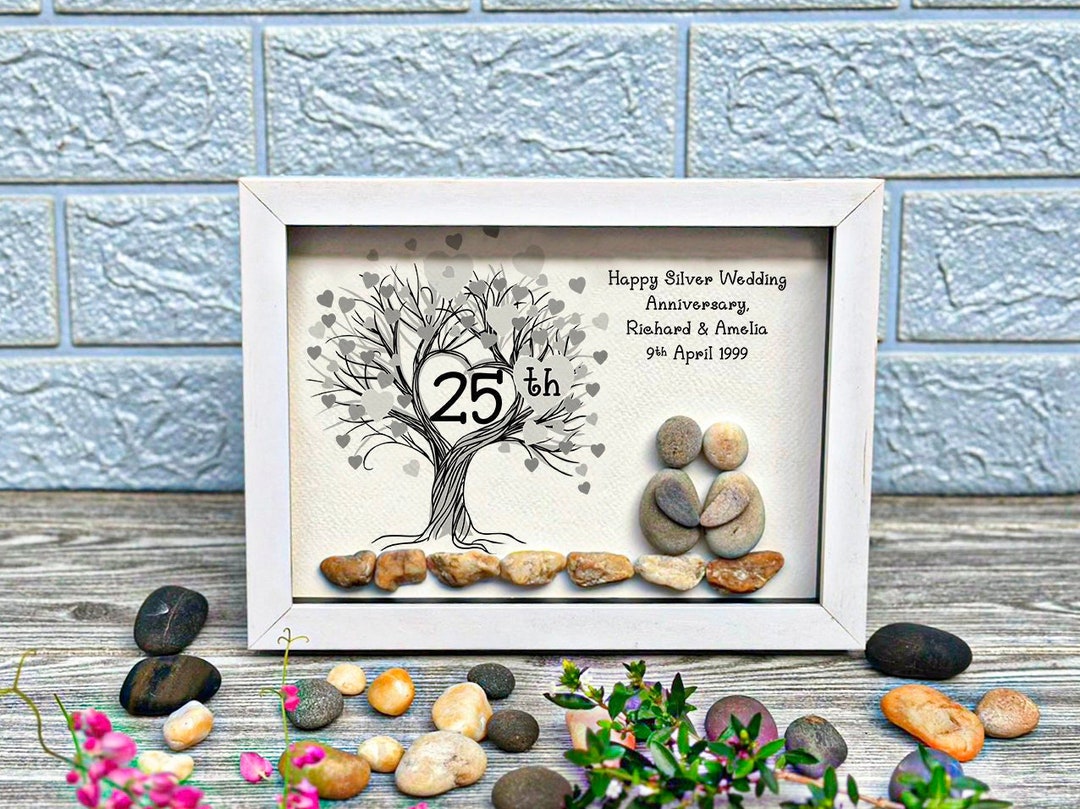 25th Wedding Anniversary, Personalised Pebble, Silver Anniversary Gifts