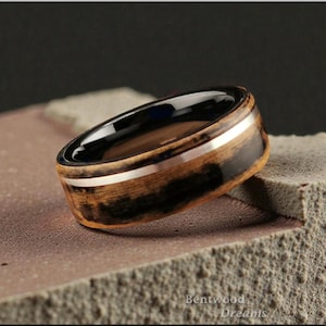 Malabar Ebony Bentwood Ring: Sterling Silver Inlay, Black Ceramic Core