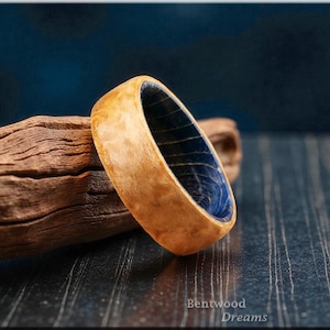 Birdseye Maple Bentwood Ring: Blue Box Elder Core, Handmade