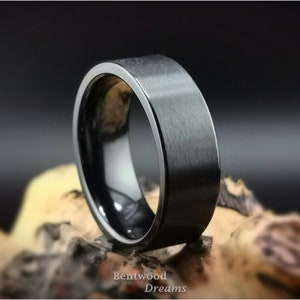 Classic Brushed Black Zirconium Band - traditional metal ring