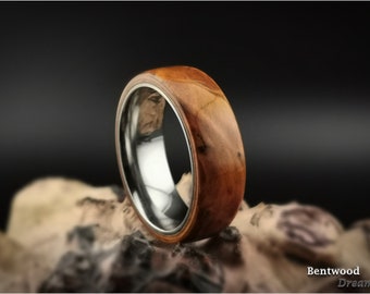 Bentwood Ring: Yew Burl, polished Titanium core, wood ring