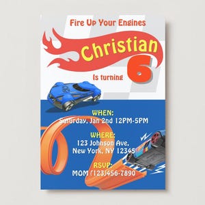 Hot Wheels Geburtstagsteil Einladung