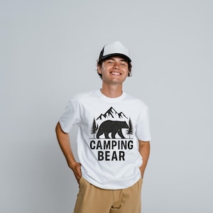 Camping Bear SVG: Mountain Silhouette, Outdoor Adventure Clipart (Digital Download)