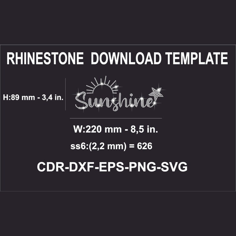 Sunshine Rhinestone SVG Template | Instant Download Summer Bling Design ...