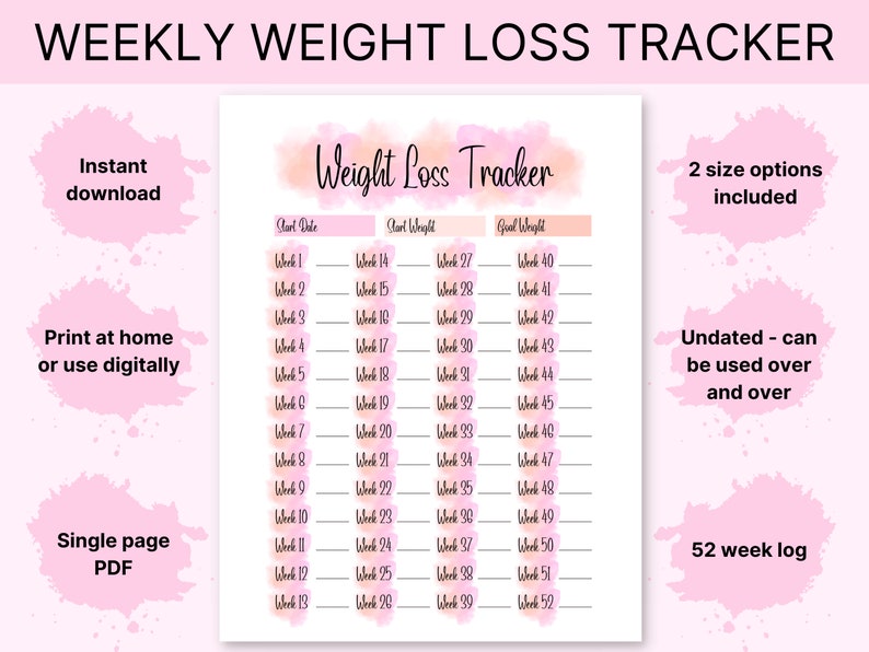 Weight Loss Tracker Printable Digital Weight Loss Journal Weekly Weigh Weight Loss Tracker Printable Digital Weight Loss Journal Weekly Weigh
