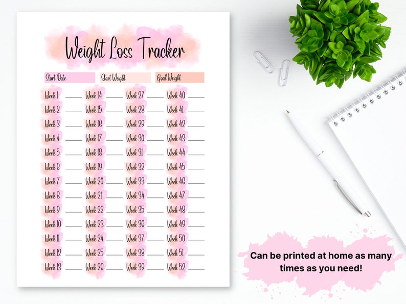Weight Loss Tracker Printable Digital Weight Loss Journal Weekly Weigh