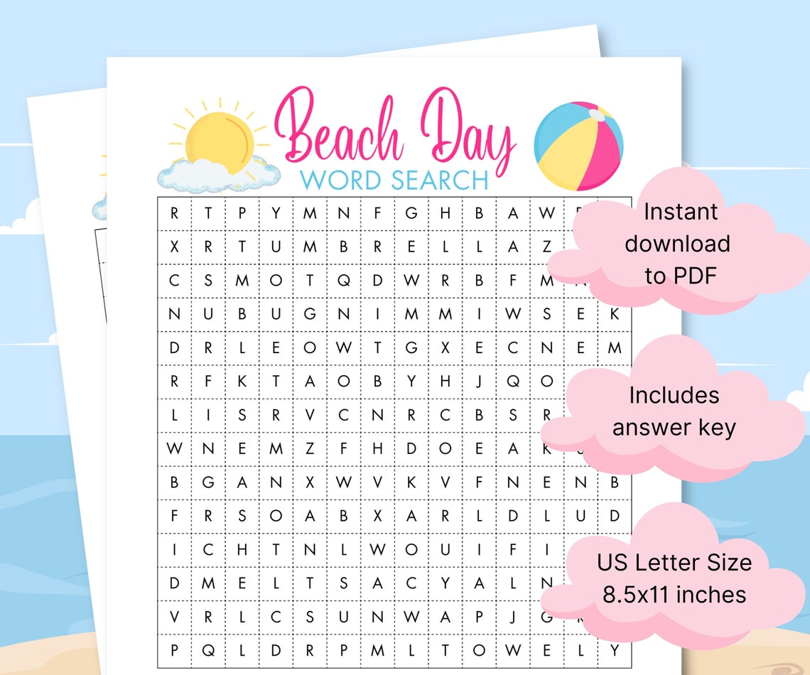Beach Word Search Printable Game for Kids Activity Instant - Etsy