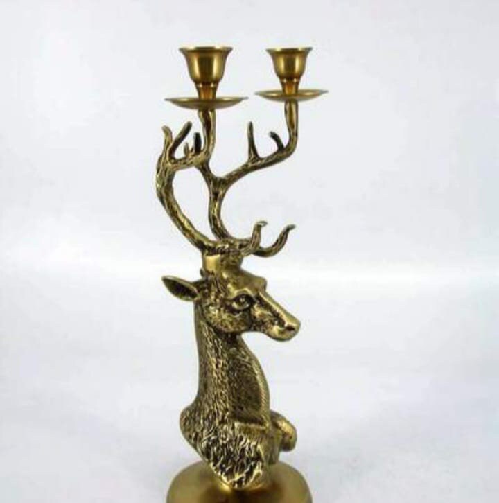 Brass Antiq Deer Head Candle Holder Two Tealoght Candle Holder Vintage