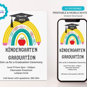 Kindergarten Graduation Invitation Editable Template, Kindergarten Class Printable Template, Editable Kindergarten Graduation Announcement