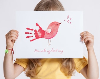 Vaderdag handafdruk vogel, handafdruk voor Vaderdag, verjaardagscadeau voor mama of papa, DIY Vaderdagcadeau afdrukbaar