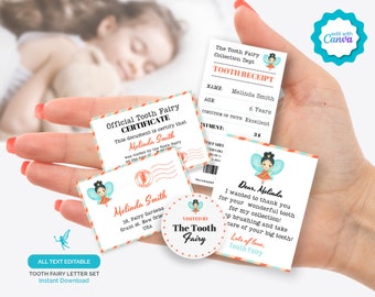 Print at Home Editable Tiny Tooth Fairy Letter, Certificate and Receipt Kit, Instant Donwload First Lost Tooth Fairy Letter Template Set