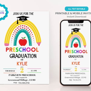Preschool Graduation Invitation, Editable Preschool Graduation 2024 Announcement, Printable PreK Graduation Ceremony Invitation