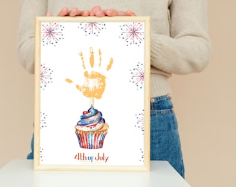4th of July Handprint Art Craft, Cupcake Handprint Art for Toddler Preschool,Fourth of July Handprint DIY Kid Craft USA