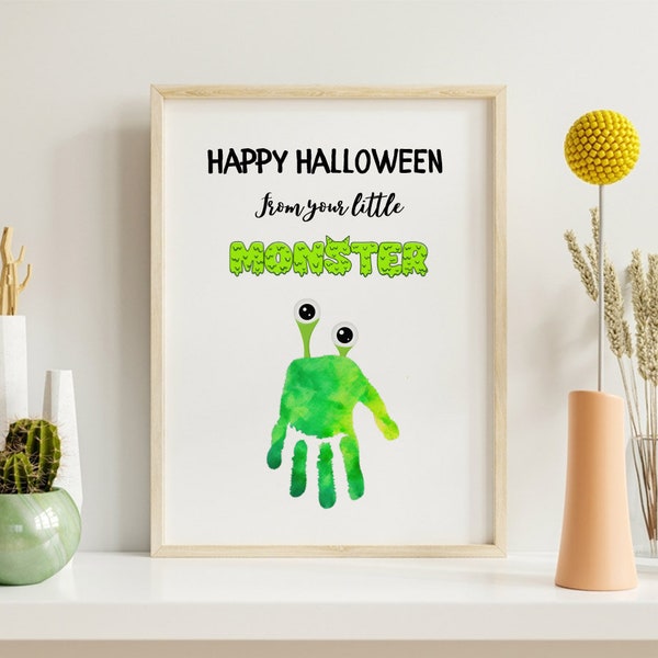 Monster Halloween Handprint Art, Happy Halloween Handprint Art, Your Little Monster Halloween Craft for Kids Toddlers Preschool Monster