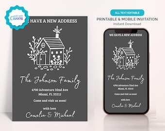 Digital Moving Announcement, Personalized New Home Announcement, Editable New Address Card, Electronic Change of Address Invitation