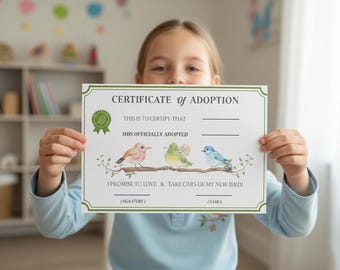 First Pet Bird Certificate for Kids, Cute Bird Adoption Gift, Personalized Parrot Birth Paper, New Bird Owner Gift, Instant Download