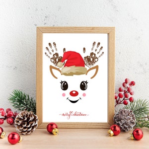 Christmas Handprint Art, Christmas Reindeer Handprint Art Craft For Kids, Unique Holiday gift from kids, Printable Christmas Handprint DIY