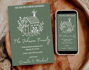 Umzugsanzeige digital, personalisierte neue Zuhause-Ankündigung, bearbeitbare neue Adresskarte, elektronische Adressänderungseinladung