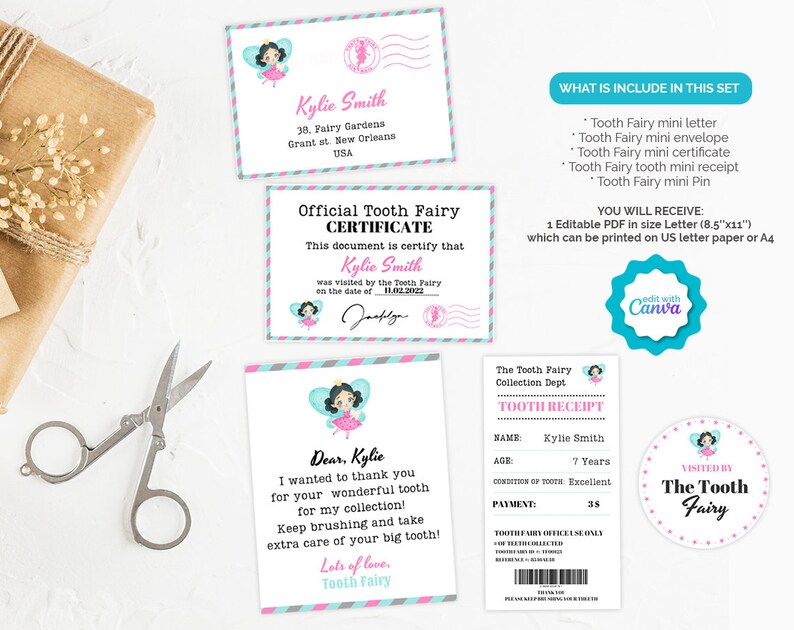 Printable Tooth Fairy Letter Kit Template, Pink Tiny Tooth Fairy Note ...