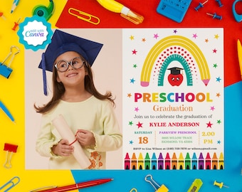 Preschool Graduation Invite with Photo, Kindergarten Graduation Party Invitation, Grad Announcement, Photo Invite, Instant Download