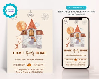 Uitnodiging housewarming Halloween, Home Spooky Home Moving Card, uitnodiging housewarmingfeest digitale of afdrukbare sjabloon