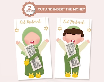 Kid's Eid Money Envelope Card Holders, Pack of 2 Eid Money Card, Eid Money Envelopes, Eid Money Gift,  Eidi Holders, Eid Gifts for Kids