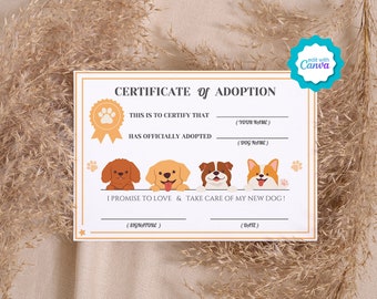 Dog Adoption Certificate, Puppy Party, Dog Certificate of Adoption, Lets Pawty Adoption Certificate Download Instant