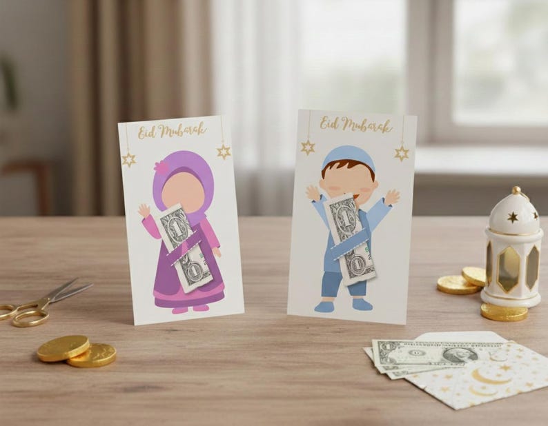 Eid Money Holder for Girls and Boys, Eid Money Cards, Eid Money Envelopes, Eid Mubarak Card, Gift Card Holder, Eidi Mubarak Party Favors image 1