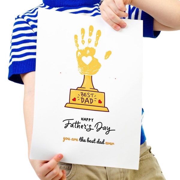 Father's Day Handprint Art Craft, World's Best Dad Handprint Father's Day Art, Gift for Dad from Kids, Toddler Preschool Activity Card