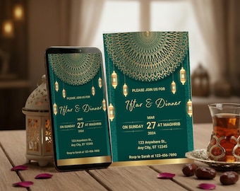 Ramadan iftar-dineruitnodiging bewerkbare sjabloon, iftar-feestuitnodiging, Ramadan-uitnodiging vieren, bewerkbare Eid-feestuitnodiging