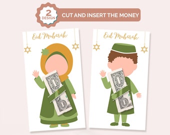 Eid-geldenveloppen, eid-geldkaarten kinderen, afdrukbare eid-geldhouders, set van 2, meisjes en jongens eid-cadeaus, cadeaukaarthouder, geldhouder