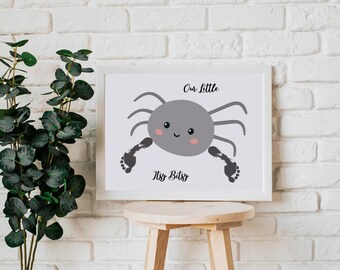 Halloween Spider Footprint Handprint Art, Kids Baby Toddler,Halloween Craft for Kids, My First Halloween Memory keepsake, Itsy Bitsy Spider