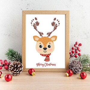 Reindeer Christmas Footprint Art, Printable Christmas Handprint DIY Art, Holiday Memory Activity, Christmas Baby Toddler Craft Keepsake