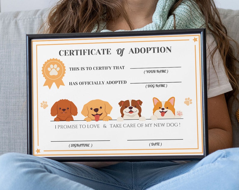 Dog Adoption Certificate, Puppy Party, Dog Certificate of Adoption ...