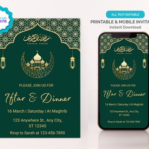 Invitación editable a la cena Iftar, invitación Iftar digital o imprimible, invitación Ramadán Iftar, celebremos el Ramadán, descarga instantánea