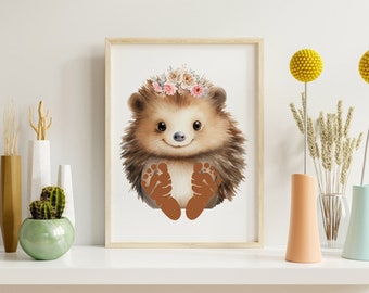 Hedgehog Handprint Art, Toddler Baby Card, Happy Fall Y'all Handprint Craft, Children's Room Decoration, Memory Keepsake, Wall Art Footprint