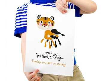 Vaderdag tijger handafdruk kunst, tijger aandenken klas ambacht, tijger verjaardagscadeau voor vader, peuter kleuterschool Vaderdag activiteit