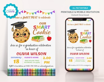 Bewerkbare Smart Cookie Preschool Afstudeeruitnodiging, Smart Cookie Kleuterschool Grad Party Uitnodiging, Preschool Mom's House Cookie Party
