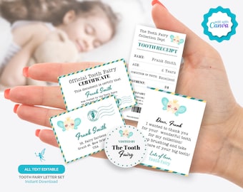 First Lost Tooth Fairy Letter & Receipt Kit, Printable and Editable Tiny Tooth Fairy Certificate and Letter Set, Tooth Fairy Note for Boy