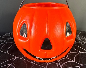 Vintage Halloween Bucket Jack-o-lantern Spooky Face Creepy