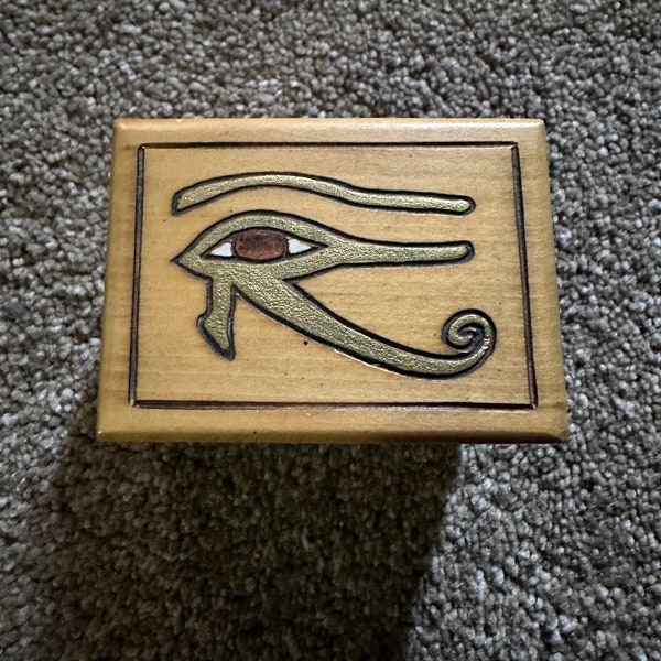 Eye of Horus Wood Box 3x2x2 Like New Egyptian Witchy