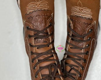 Vintage Brahma Work Boots: Distressed Tan Leather Lace up  display picture 1