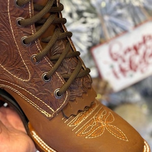 Botas Lacer - Tan Leather Laced Tooled Boots