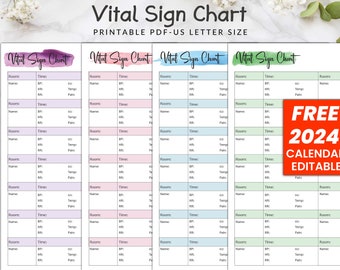 Printable Vital Sign Chart, Vital Sign Log, Vital Sign Tracker, Vital sign Sheet, nursing vitals sheet, Vital Sign, Patient Vital Sign Chart
