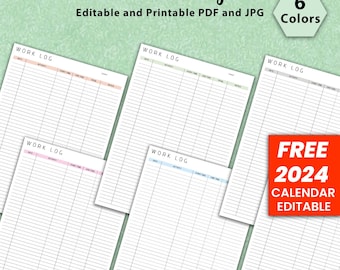 Bewerkbaar werkurenlogboek, tijdregistratie (pdf, JPG)
