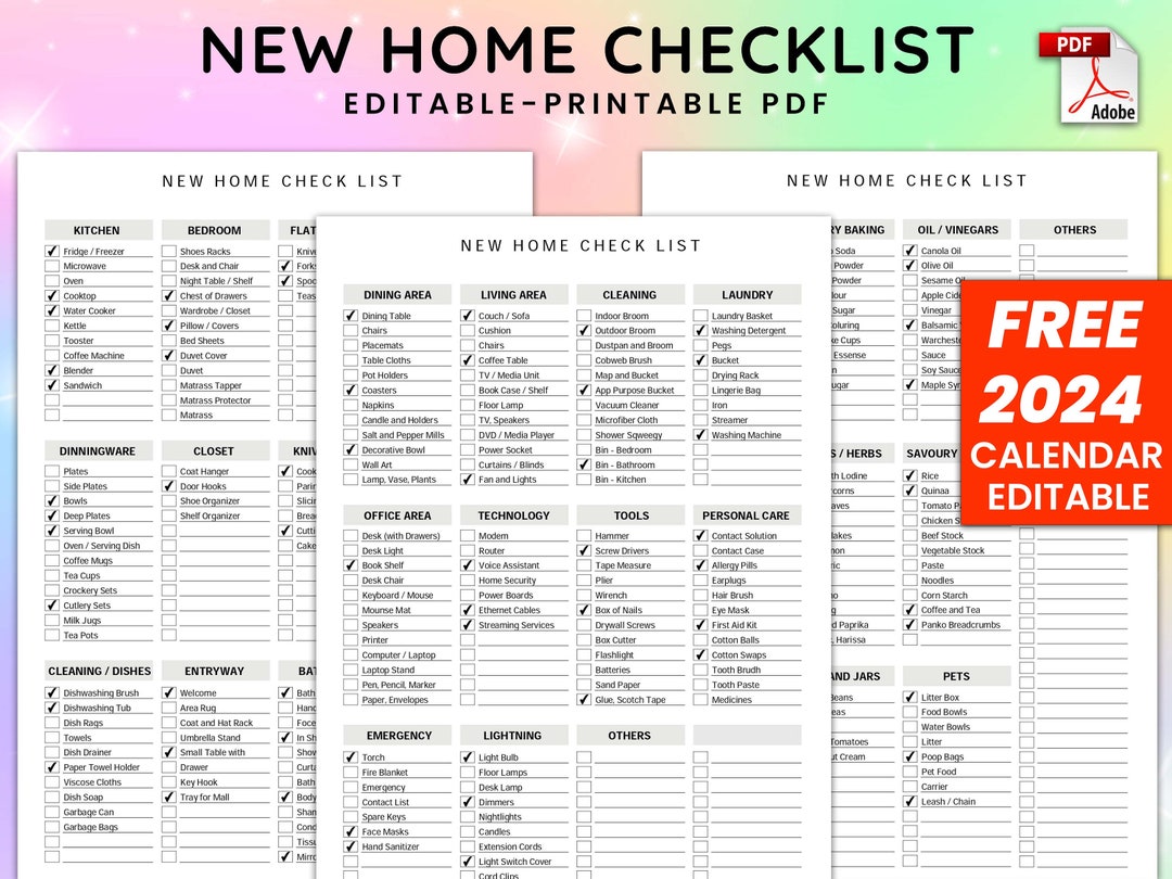 New Home Essentials Checklist Editable Bundle, New Home Checklist