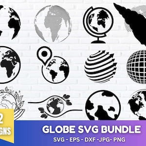 Paquete SVG Globo, Globo SVG, Tierra Svg, Globo de Nieve Svg, Mundo Svg, Planeta Svg, Globo Mundial Svg, Mapa Mundial Svg, Globo para cricut, Tierra Svg