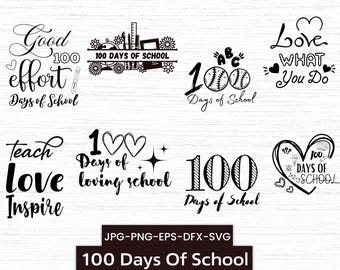 Lot de 100 jours d'école, Happy 100 jours d'école, 100 jours plus lumineux, lot de svg de la rentrée, svg de lot d'école, svg de chemise d'école