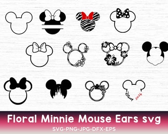 Minnie SVG Bundle Birthday svg, Minnie png, Flowers Minnie Mouse, Minnie Mouse ears svg png, Disneyland svg, Mickey Ears shirt cut file